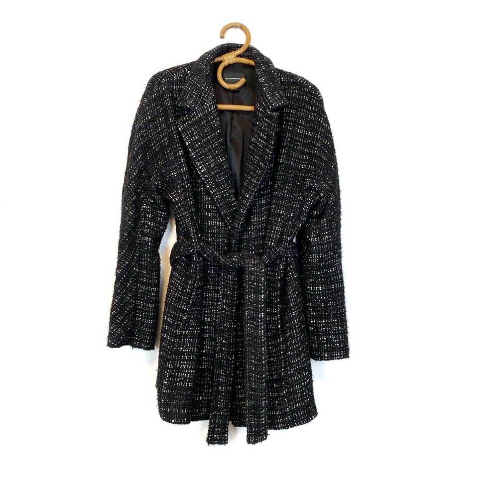 Club Monaco | Wool Blend Tie Waist Fuzzy Tweed Coat Size M